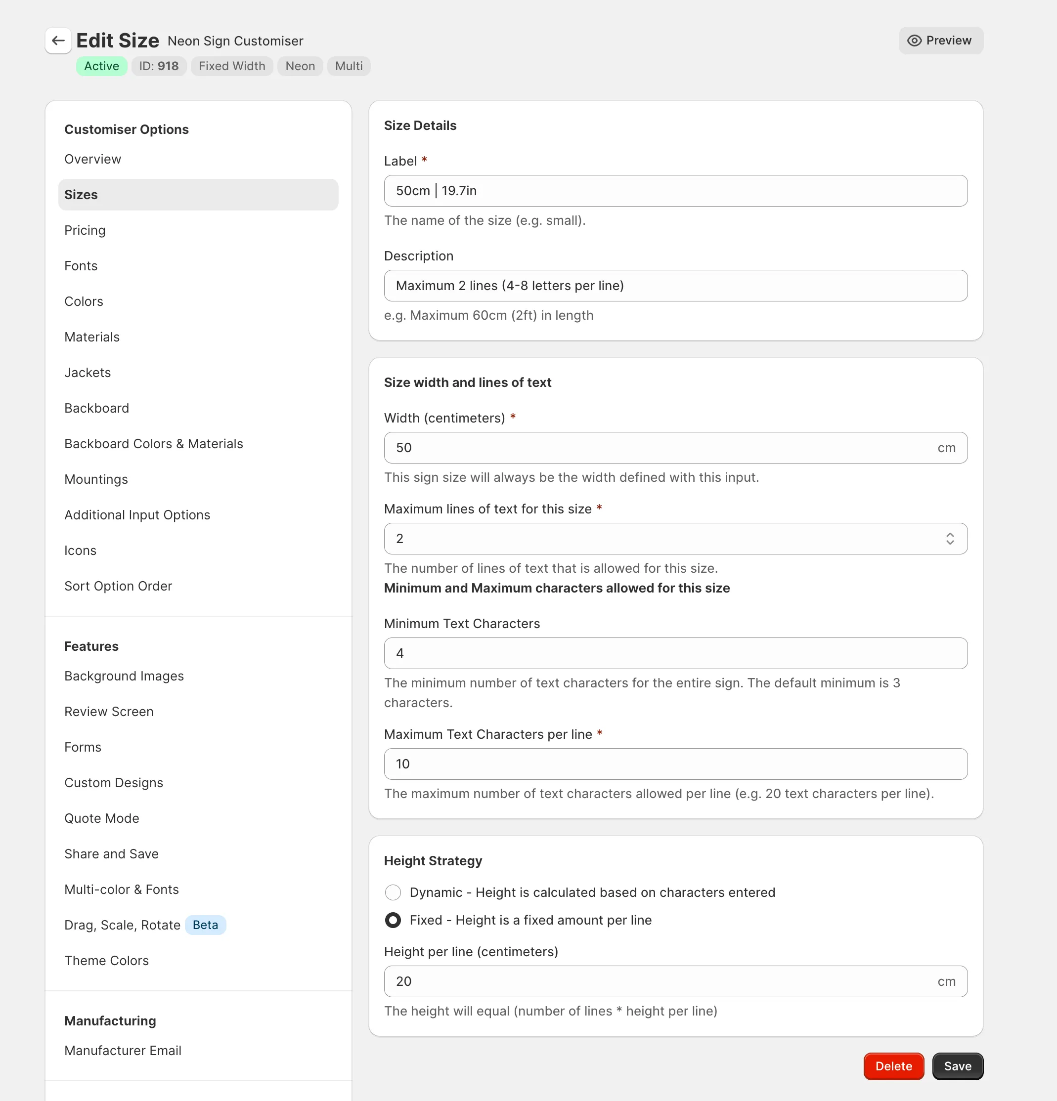 Fixed width line height setting