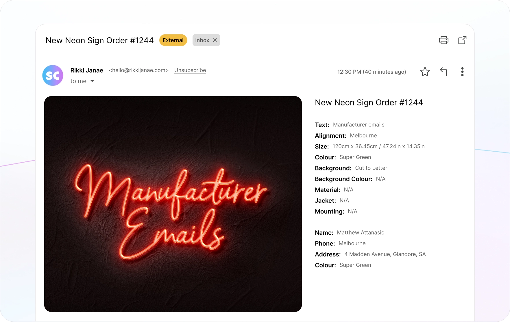 Manufacturer emails