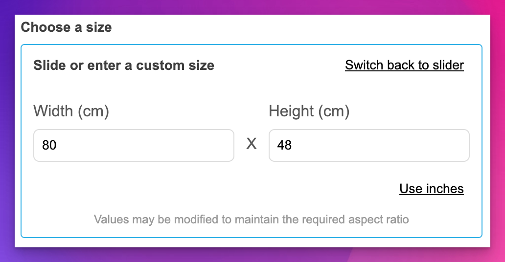 Custom Sizing Enter A Size