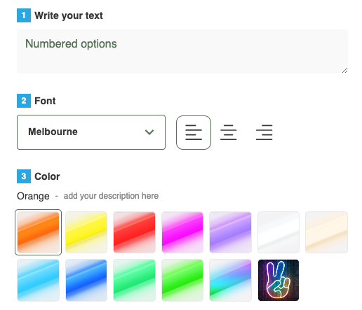 Numbered List options for sign customiser